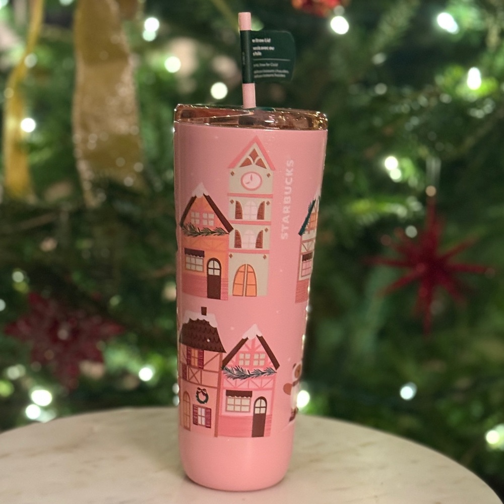 Starbucks ๐ Bearista Winter Wonderland Scene Pink Stainless Steel Tumbler - Picture 2 of 3